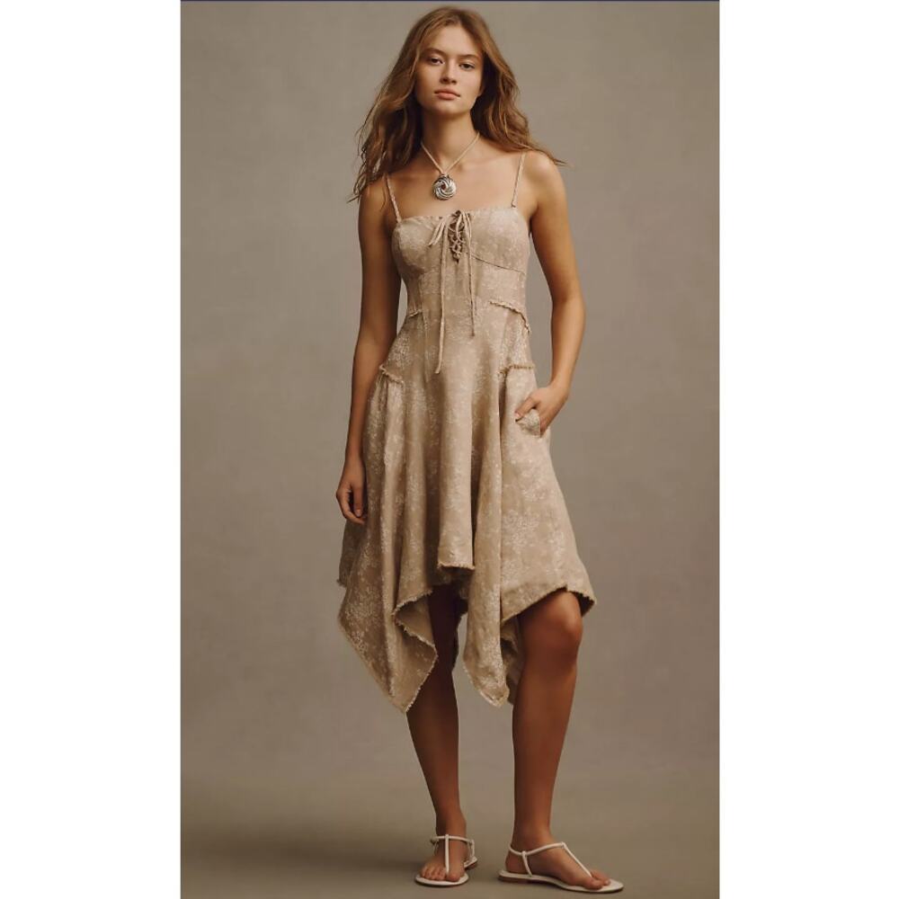 EUC Anthropologie Corset Seamed Beige Mini Dress - Size Large